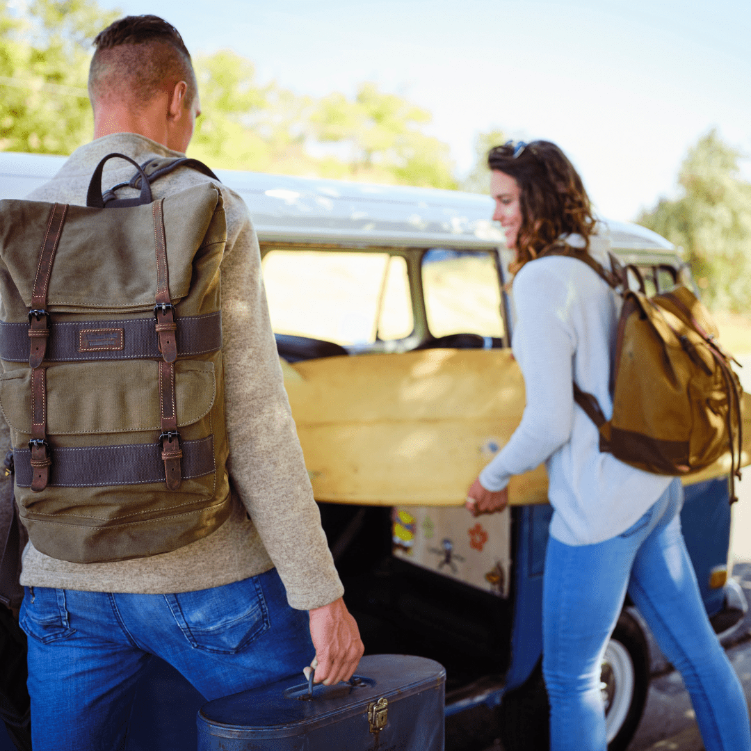 Waxed Canvas Leather Travel Rucksack Canvas With Full Grain